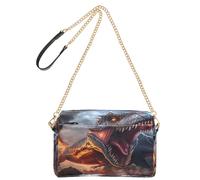 OWFKAY Sac à bandoulière pour femme en cuir synthétique, sac à bandoulière réglable, large sangle réglable, motif dinosaure, foudre, volcan