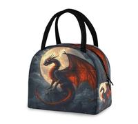 OWFKAY Sac à déjeuner isotherme, sac à main fourre-tout, motif dragon rouge, réutilisable, pour l'école, l'extérieur, pour femmes, hommes, filles, garçons, enfants