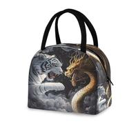OWFKAY Sac à déjeuner isotherme, sac à main fourre-tout, motif dragon tigre, réutilisable, pour l'école, l'extérieur, pour femmes, hommes, filles, garçons et enfants