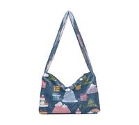 OWFKAY Sac à main fourre-tout en peluche pour femme, sac à main moelleux pour femme, sac à bandoulière pour l'hiver, les familles jouent sous l'aurore arc-en-ciel, les arbres de Noël recouverts de