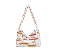 OWFKAY Sac à main fourre-tout en peluche pour femme, sac à main moelleux pour femme, sac à bandoulière pour l'hiver, motif de voiture de dessin animé rouge