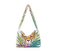 OWFKAY Sac à main fourre-tout en peluche pour femme, sac à main moelleux pour femme, sac à bandoulière pour portrait d'hiver, feuilles tropicales, léopard