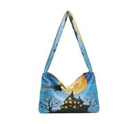 OWFKAY Sac à main fourre-tout en peluche pour femme, sac à main moelleux pour femme, sac à bandoulière pour l'hiver, château de sorcière, lune