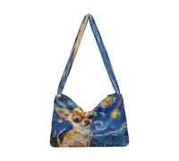 OWFKAY Sac à main fourre-tout en peluche pour femme - Sac à main moelleux pour l'hiver - Chihuahua mignon debout - Nuit étoilée