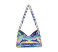OWFKAY Sac à main fourre-tout en peluche pour femme - Sac à main moelleux - Sac à bandoulière pour l'hiver - Motif dauphin fluo