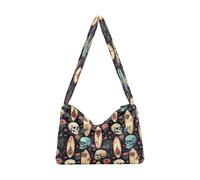 OWFKAY Sac à main fourre-tout en peluche pour femme, sac à main moelleux, sac à bandoulière pour l'hiver, motif floral tropical, crâne, planche de surf