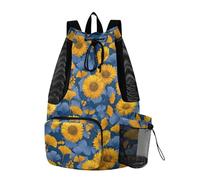 OWFKAY Sac de sport en maille avec cordon de serrage pour équipement de natation, sac de sport, sac à dos à cordon, plage, surf, feuilles de ginkgo, tournesol, motif fleur