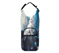 OWFKAY Sac de transport pour bouteille d'eau, motif chat blanc sur une colline devant le château et fleurs roses pour bouteille d'eau de sport, accessoires pour bouteille d'eau, multicolore, Taille