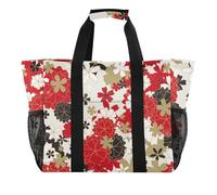 OWFKAY Sac de voyage, sac de sport, sac de sport, sac de plage étanche, sac de week-end, sac de nuit pour femme, pliable, réutilisable, rouge et blanc cerise sanglante, Rouge et blanc cerise Bloosom