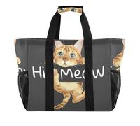 OWFKAY Sac de voyage, sac de sport, sac de sport, sac de plage, sac de week-end, sac de nuit pour femme, pliable, réutilisable, mignon à suspendre au chat, Joli chat à suspendre Miaou, Taille unique