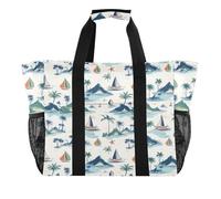 OWFKAY Sac de voyage, sac de sport, sac de sport, sac de plage, sac de week-end, sac de nuit pour femme, pliable, réutilisable, motif palmier, voilier, montagne, étoile de mer, Motif palmier voilier