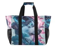 OWFKAY Sac de voyage, sac de sport, sac de sport, sac de plage, sac de week-end, sac de nuit pour femme, pliable, réutilisable, loup, nuage, éclair, Wolf Cloud Lightning, Taille unique, Bagage à main
