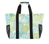 OWFKAY Sac de voyage, sac de sport, sac de sport, sac de plage, sac de week-end, sac de nuit pour femme, pliable, réutilisable, feuilles vertes et bleues, Feuilles vertes et bleues, Taille unique