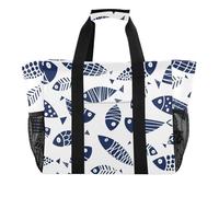 OWFKAY Sac de voyage, sac de sport, sac de sport, sac de plage, sac de week-end, sac de nuit pour femme, pliable, réutilisable, motif poisson bleu paternel, Poisson bleu paternel, Taille unique
