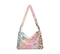 OWFKAY Sac en peluche sous les aisselles - Imprimé étoile et léopard - Sac à bandoulière moelleux pour femme - Pour l'automne et l'hiver