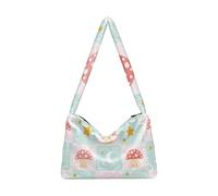 OWFKAY Sac en peluche sous les aisselles - Motif champignon lune et étoile - Sac à bandoulière moelleux pour femme - Pour l'automne et l'hiver