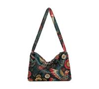 OWFKAY Sac en peluche sous les aisselles - Motif fleur rouge et oiseau - Sac à bandoulière moelleux pour femme - Pour l'automne et l'hiver