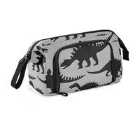 OWFKAY Trousse à crayons de grande capacité pour l'école, l'université, le bureau, pour adolescents, filles, adultes, étudiants, silhouettes de dinosaures noirs sur motif gris, Silhouettes de