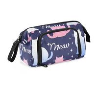 OWFKAY Trousse à crayons de grande capacité pour l'école, l'université, le bureau, pour adolescents, filles, adultes, étudiants - Motif chats et étoiles - Rose/bleu/blanc, Motif chats miaou étoiles