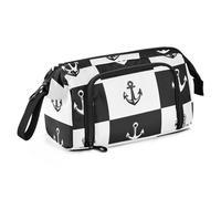 OWFKAY Trousse à crayons de grande capacité pour l'école, l'université, le bureau, pour adolescents, filles, adultes, étudiants, motif ancre noire et blanche, Motif d'ancrage quadrillé noir et blanc