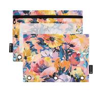 OWFKAY Trousse à crayons pour classeur à 3 anneaux, lot de 2 pochettes à 3 trous avec fermeture éclair avec fenêtre transparente - Fashion_Winner_Floral, Fashion_Winner_Floral, one sizex2, Trousse de