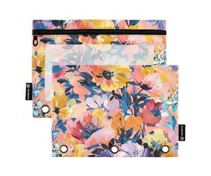 OWFKAY Trousse à crayons pour classeur à 3 anneaux, lot de 2 pochettes à 3 trous avec fermeture éclair avec fenêtre transparente - Fashion_Winner_Floral, Fashion_Winner_Floral, one sizex2, Trousse de