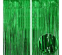 OWill 2 Pièces Rideau Métallique de Frange 1 m × 2.5 m, Décoration pour Fêtes d'Anniversaire, Mariages et Célébrations Festives (Vert)