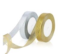 OWill 2 Rolls Ruban Noel,Ruban Cadeau Emballage doré et Argent,20 mm x 44 m,Ruban Cadeau Emballage Noel,Ruban doré Noel pour Emballage Cadeau,Sapin de noël,Couronne de Noel Porte,décorations de noël