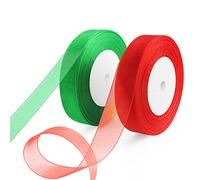 OWill 2 Rolls Ruban Noel,ruban cadeau emballage rouge et vert,20 mm x 90 m,Ruban cadeau emballage noel,ruban rouge noel pour emballage cadeau,sapin de noël,couronne de noel porte,décorations de noël