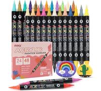 OWill 48 couleurs feutres acrylique, 24 stylos acrylic paint marker pour adultes et enfants, marqueur peinture acrylique pour Roche Tissu Pierre Bois Verre Papier Plastique