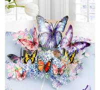 OWill Carte Papillon Pop-Up Fleurs avec Papillons,Carte cadeau 3D pour un anniversaire, pour femme,amie&mère pour diverses occasions comme merci, bon rétablissement, mariage, cadeau d'argent(Bleu)