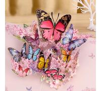 OWill Carte Papillon Pop-Up Fleurs avec Papillons,Carte cadeau 3D pour un anniversaire, pour femme,amie&mère pour diverses occasions comme merci, bon rétablissement, mariage, cadeau d'argent(Rosa)