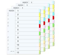 OWill Intercalaires Classeur A4 12 Couleurs - Pack de 4 Sets avec Étiquettes Alphabétiques, 11 Trous pour Classeurs 2/3/4 Anneaux, Carton Épais Organisation Bureau