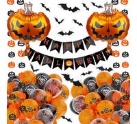 OWill Kit de décorations d'Halloween 54 en 1 - Effrayant, intérieur et extérieur, ballons, chauves-souris, citrouilles et décorations de fête