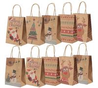 OWill Lot de 10 Sac Cadeau de Noel en Kraft 21x15x8cm avec Poignée,Pochettes Papier Cadeau Noel,Sac Kraft pour Emballage de Cadeaux et Surprises,Sac Papier Cadeau