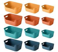 OWill Lot de 12 paniers de rangement en plastique, plusieurs couleurs pour cuisine, placard, bureau, école et maison