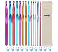 OWill Lot de 24 Aiguilles à Crochet Set,14 tailles de Crochets Ergonomiques en Aluminium,avec 10 Marqueurs de Point,Multicolore 2-10mm Crochets pour Adultes Débutants
