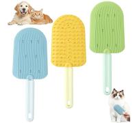OWill Lot de 3 Brosse pour Chat en Silicone, Autonettoyante Brosse Poils Morts pour Les Chats Cheveux Courts et Longs, Jaune, Vert, Bleu