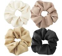 OWill Lot de 4 chouchous à cheveux en satin de qualité supérieure pour femme, serre-queue de cheval, bandes élastiques de couleur unie pour filles, accessoires pour prévenir les frisottis, naturel