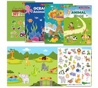 OWill Lot de 4 livres d'autocollants réutilisables,gommettes autocollantes pour enfants de 2 3 4 ans,garçons et filles,livre autocollant sur l'océan,les dinosaures,les animaux de la ferme