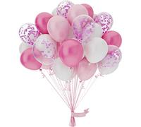 OWill Lot de 50 ballons rose et blanc pastel, confettis roses, 25,4 cm, décoration de fête parfaite pour anniversaire, mariage et remise de diplôme