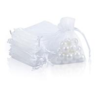 OWill Lot de 50 Sachets Organza Blanc 7 x 9 cm,Petit sac cadeau pochette bijoux mariage,Sachet organza pochon pour bijoux dragees,Pochette organza transparente bonbon lavande communion baptême