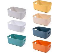 OWill Lot de 7 paniers de rangement en plastique - Plusieurs couleurs pour cuisine, placard, bureau, école et maison
