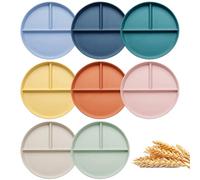 OWill Lot de 8 Assiette Compartiment Adulte, Assiettes en 3 Divisées en Plastique, 23CM Assiette Regime Portion Rondes, Passent au Micro-Ondes et au Lave-Vaisselle
