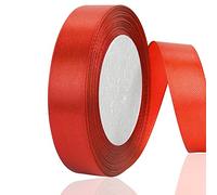 OWill Ruban Noel Rouge Satin Double Face en Polyester 20 mm x 22 m - Cadeau, Emballage, Sapin de Noel, Décoration de Gâteaux, Projets de Couture, Ballons de Fête et Nœuds
