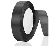 OWill Ruban Satin Noir Double Face en Polyester 20 mmx22 m, Cadeau Emballage, Décoration de Gâteaux, Projets de Couture, Ballons de Fête et Nœuds