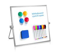 OWill Tableau blanc effacable,25 x 25 cm,mini tableau magnetique avec support,cadre en aluminium,chevalet portable double face pour le dessin à l'école et à la maison