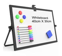 OWill Tableau blanc effaçable à sec bordure noire, 30 x 40 cm tableau blanc avec support, tableau blanc magnétique A3 et chevalet portable double face pour dessiner à l'école et à la maison
