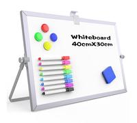 OWill Tableau Blanc Magnétique A3 (30x40cm) avec Cadre Aluminium et Support Ajustable,Petit Tableau de Bureau Double Face pour Télétravail,Cuisine et Mémo,Inclus 8 Marqueurs,Brosse et Aimants