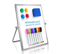 OWill Tableau blanc noir effaçable à sec, 30 x 20 cm, mini tableau blanc magnétique avec support, chevalet portable double face pour le dessin à l'école et à la maison